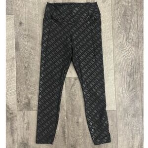 PINK Victoria's Secret Active‎ Leggings Black Metallic Logo High Rise Pockets M